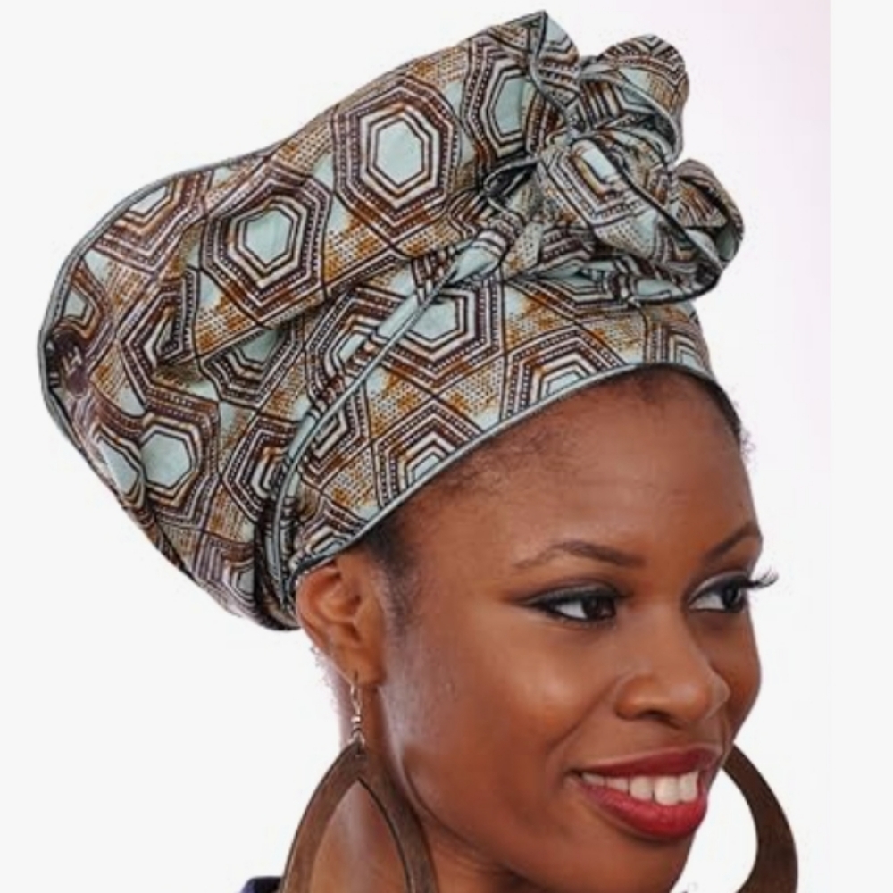 Brown African Print Head wrap, Tie, scarf, Multicolor